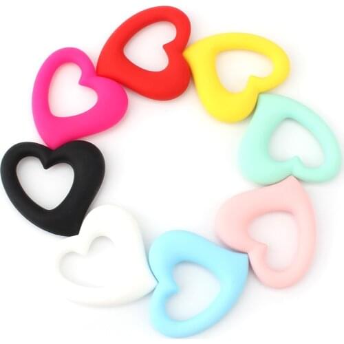 1pcs 54mm Heart Shaped Silicone Baby Teethers DIY chew Necklace Pacifier Chain Pendant Food Grade Silicone BPA Free
