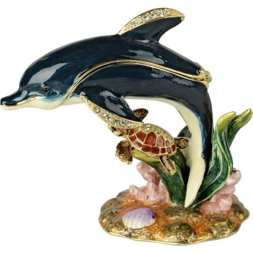 Dolphin trinket box metal jewelry box hinged keepsake box nautical crafts