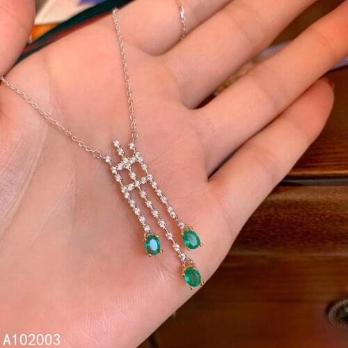 KJJEAXCMY Fine Jewelry 925 Sterling Silver Inlaid Natural Emerald Female Pendant Necklace Elegant Support Detection