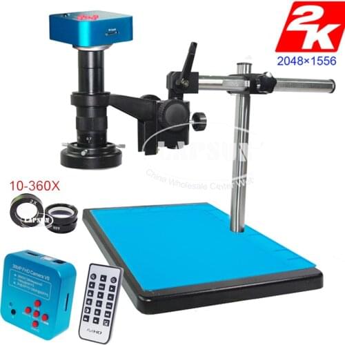 Lapsun 2020 Lastest 38MP V8 2K 1080P Industry Lab Microscope Camera HDMI USB Output + Stand + C-Mount Lens + 144 LED Ring Light