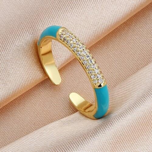 2021 Summer Fashion Simple Oil Drop Micro Inlaid Zircon Rainbow Color Ring for Woman Party Wedding Gift