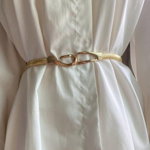 Fashion Metal Non-Porous Womens Thin Belt Elastic Rise And Shrink Gold Silver Strap All-Match Dress Shirt Accessory Waistband