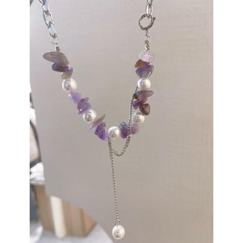 New Trend Punk Pearl Purple Crystal Cuban Choker Necklace For Women Girls Fashion Party Jewelry Gifts