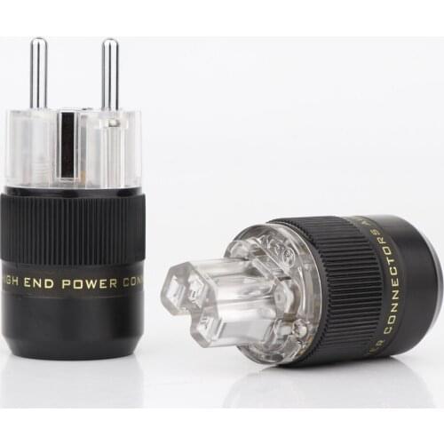 One Pair T-077TE Hi End Audio Rhodium Plated Schuko Power Plug Connector+IEC Female Plug