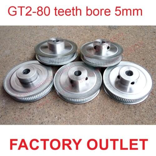 Whole sale 5pcs 80 teeth Bore 5mm GT2 Timing Pulley 80 tooth fit width 6mm of 2GT timing Belt High quality Free shipping