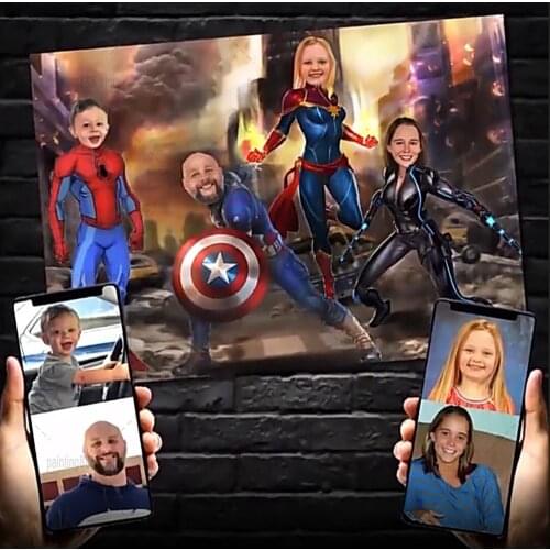 Fun 2 Person Marvel Superhero Portrait Family Custom Canvas Poster Custom Personalized Printing Picture Wall Art Children Gifts