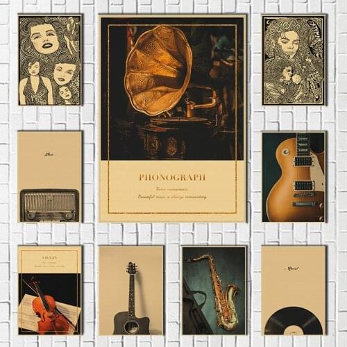 Kraft paper Posters Musical Instrument Retro Violin Wall Art for Living Room Decoration Home Deco