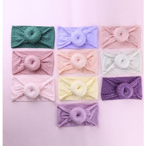 20PC/lot 2019 New Dot Polka Round Knot Nylon Headbands For Baby Girls Donuts Headband,Turban Head Wraps Kids Hair Accessories