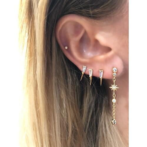 Simple Multi Piercing Small Studs 925 Sterling Silver Geometric Triangle Spike Shaped Delicate Dainty Earring