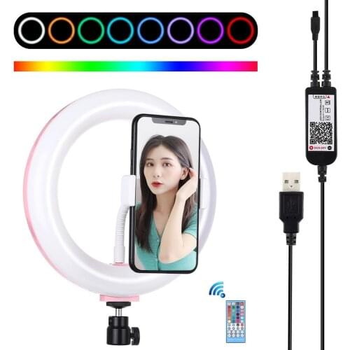 PULUZ 7.9 inch 20cm USB RGB Dimmable LED Dual Color Temperature LED Curved Light Ring Vlogging Selfie Photography Video Lights