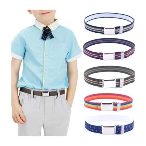 Stretch Canvas Straps for Boys Girls Striped Elastic Cinch Waistband Buckle Western Belt Adjustable Kids Belts 9 Colors Unisex