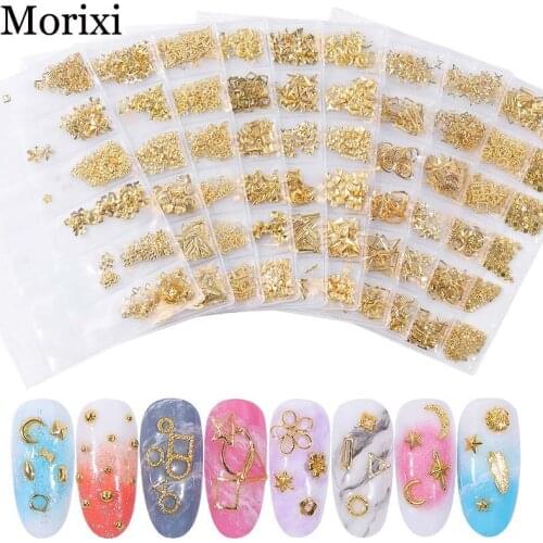 Christmas nail decoration gold plated nail rivets DIY 3D manciure moon star leaf shape nail gems beautiful nail jewelry MZ205