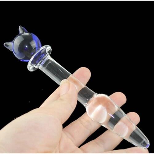 Blue Cat Glass butt plug anal sex toys for woman lesbian G SPOT squirt clear Crystal Bullet GAY anal prostate stimulator anus