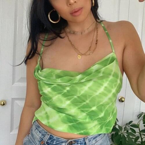 Women Sleeveless Tie Dye Top Backless Bandaged Sexy Crop Tops Summer Streetwear Outfits Camis Polyester Fiber camisetas Tops