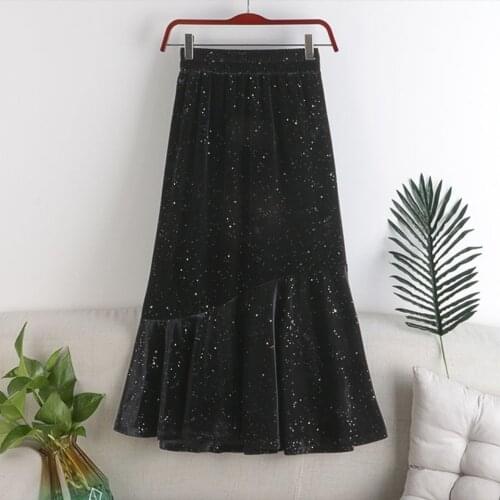 Woman Skirts Gold Velvet 2021 Spring High Waist Beveled Stitching Skirt Womens Skirt Mujer Faldas Saias Mulher