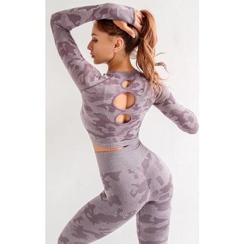 2pcs Seamless Women Yoga Set Workout Sportswear Gym Clothing Fitness Long Sleeve Crop Top High Waist Leggings Sports Suits