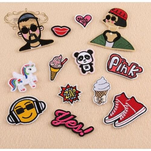 1 pcs ZAP Yes Lip Panda Shoes embroidered iron on cartoon patches cloth accessories bag hat repair Appliques phone decor diy