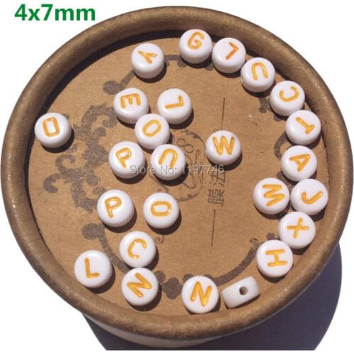 Mixed White With Mustard Yellow Alphabet Letters Flat Round Spacer Beads Free Shipping 7x4mm 3600Pcs Fashion Jewelry Craft