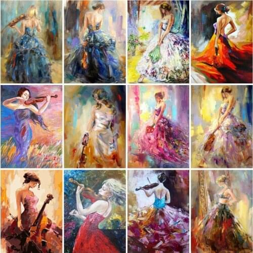 5D Abstract Diamond Painting Kits Girl Play The Violin Full Drill Diamond Embroidery Cross Stitch Mosaic Diy Home Decor Gift