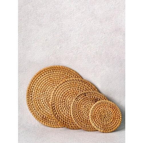 6pc Round Placemat Table Nordic Style Thermal Insulation Mats Solid Color Rattan Weaving Anti-Hot Tea Cup Tray Mat Table Mat