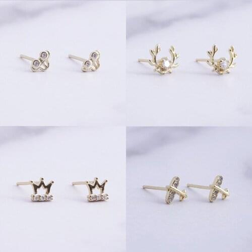 925 Sterling Silver Pin Aircraft crown antler flowers exquisite earrings, add charm, Christmas gift