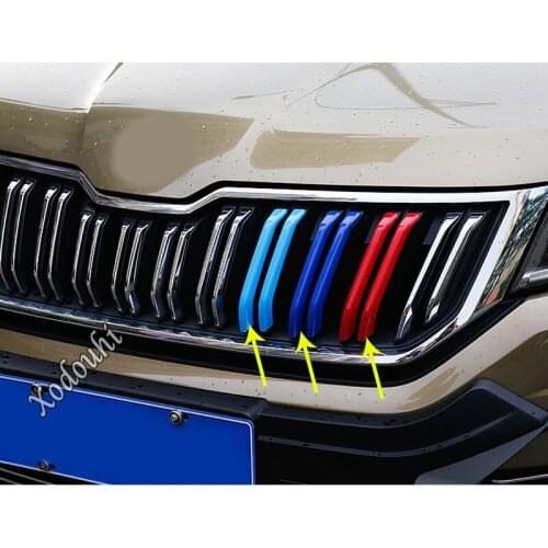 Car Sticker ABS Chrome Trim Front Upper Grid Grill Grille Around Decorate Frame Parts 6pcs For Skoda Kodiaq 2017 2018 2019 2020