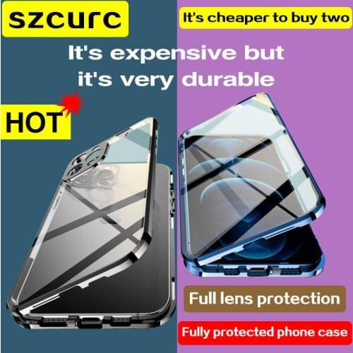 For iPhone 11 Pro Max phone Case. iphone12 XR X XS Mini 7 8 Plus New 360° Full Protection Magnetic Adsorption Glass Phone cover