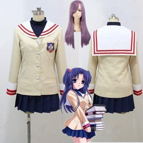 CLANNAD Furukawa Nagisa Winter Japanese School Uniforms Cosplay Costume coat+shirt+skirt+badge Halloween Costumes for Women