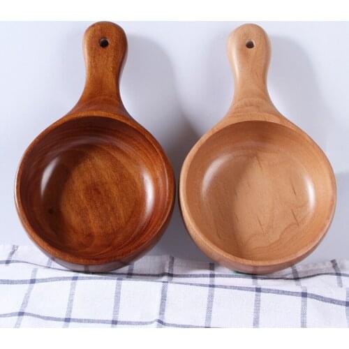 1PCS Japanese Style Wooden Rice Bowl Noodle Ladle Long Handle Soup Salad Fruit Decoration Bowl Home Accessory Kitchen Art Tools