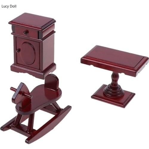 Wooden Rocking Horse Chair Nursery Room Furniture 1:12 Doll House Accessories Toys For Children DIY House Miniature