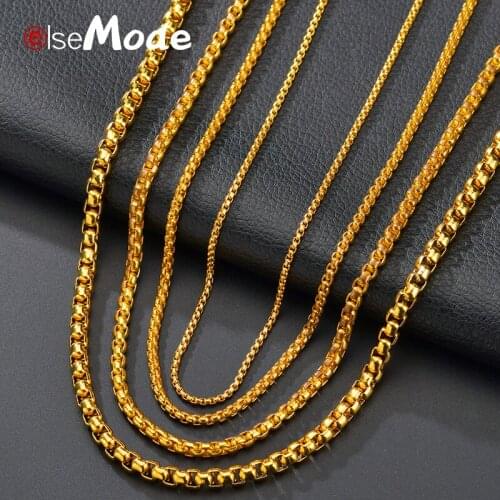 ELSEMODE 2mm/2.5mm/3mm Gold Black Stainless Steel Round Box Chain Necklace for Men Women Waterproof Wholesale