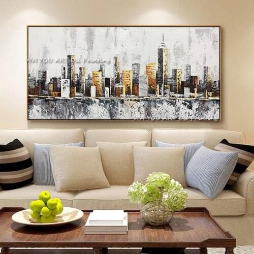 City Building Handpainted Scenery Abstract Oil Canvas Painting Wall Art Pictures For Living Room Decoration Home Decor