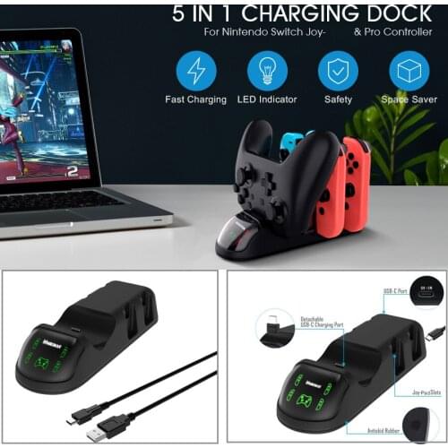 NS Switch Pro Controller Gamepad Charging Dock Station 4 Switch Joypad Charging Slots Charger For Nintendo Switch Joysticks