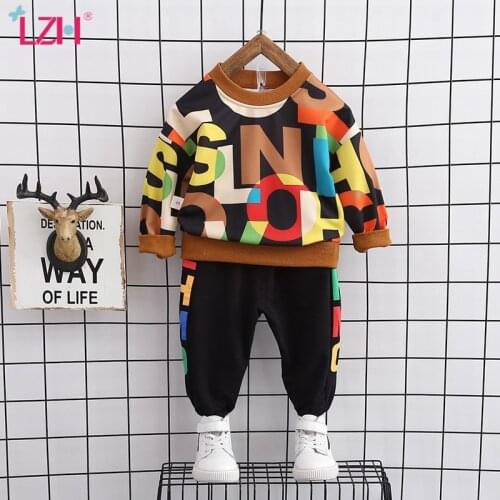 LZH 2020 Letter Boy Clothes Suit Autumn Winter Toddler Boy Clothing Long Sleeved +Pant 2Pcs Set Kid Sport Suit Children Clothing