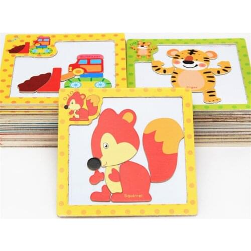 24Styles 3D Magnetic Puzzle Jigsaw Wooden Toys 15*15CM Cartoon Animals Traffic Puzzles Tangram Kids Educational Toy for Children