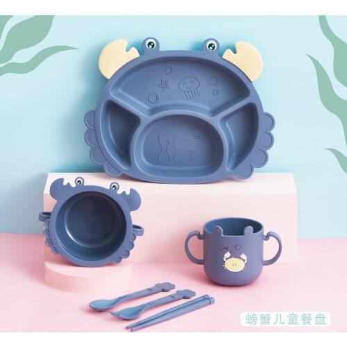 Cute childrens tableware creative with divided grid thickened anti-scalding baby eating plate crab shape dinner plate set