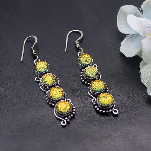Hermosa Trendy Fashion Jewelry Origin Dichroic Glass Dangle Earring For Women 2 1/4 Inch A335