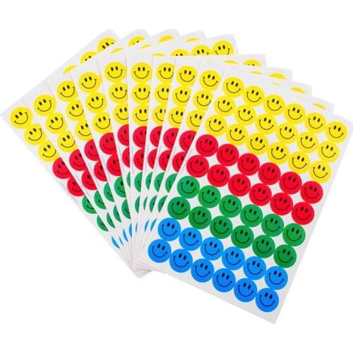 MOONBIFFY New Cute 10 Sheets (540pcs) Colourful Round Smile Face Stickers Decal Kids Children Teacher Praise Merit Office