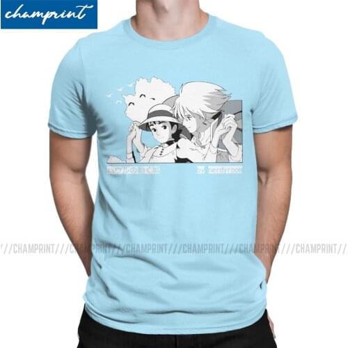 Men T-Shirts Howl And Sophie Howls Moving Castle Novelty Cotton Tees Ghibli Miyazaki Anime T Shirt Crew Neck Clothing Gift Idea