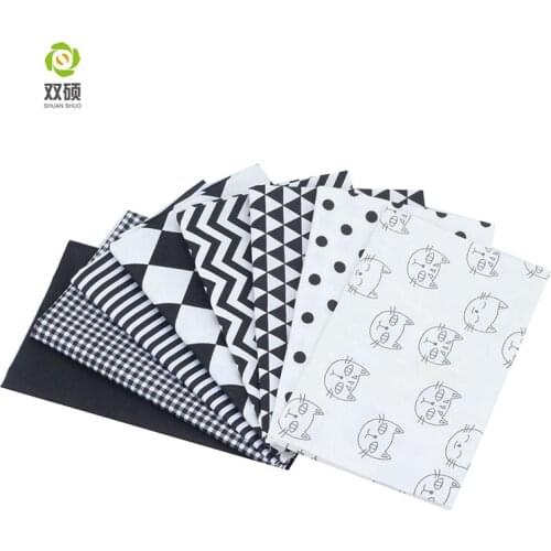 Shuanshuo 8 Pieces Cotton Fabric Set for Sewing, Gray-blue Multicolor Mixed Square Blended Fabric Cotton Bundle Sewing Patchwork