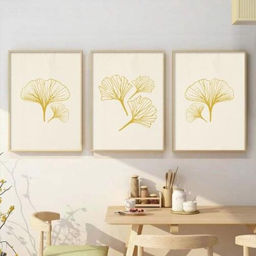Nordic Ginkgo Tree Leaves Pictures Minimalist Posters Golden Wall Art Abstract Plant Canvas Paintings Prints for Room Home Decor