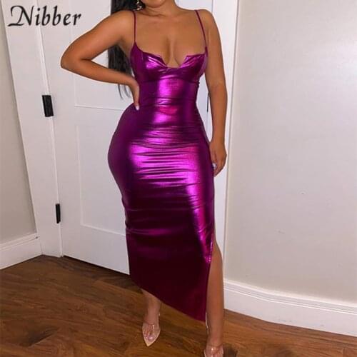 Nibber Summer Solid Color Long Suspender Dress Y2K Sleeveless Low-Cut Sexy Radiant Purple For Hot Women Party Clubwear 2021