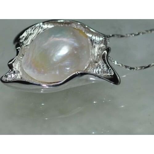 Wholesale Natural RARE 14x16mm Luster Baroque Freshwater cultured Pearl Pendant Necklace Chain free