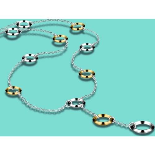 Ожерелье Real 925 Silver Womens Necklace Bohemian 24k Gold Loop Link Chain Charm Jewelry 43CM Chokers Necklaces Free Shipping