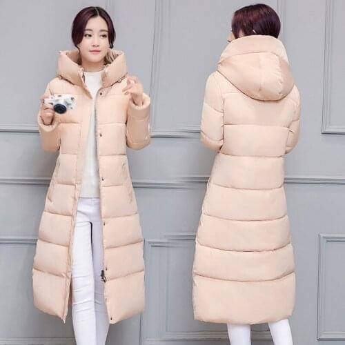 Womens Cotton Coat Plus Size Mid-length Double-breasted Hooded Stitching Thickened Down Cotton Clothing Female Winter Coat A872
