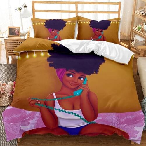 Hip Hop Black Girls Duvet Cover 3pcs African Stylish Quilt Cover Bedding Set Queen King Comforter Cover Single Double Bedclothes