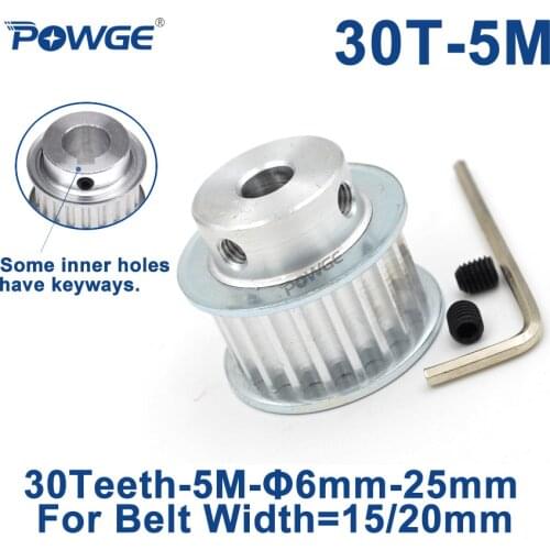 POWGE 30 Teeth 5M Synchronous Pulley keyway Bore 8/10/12/14/15/16/17/18/19/20mm for Width 15/20mm HTD5M Timing Belt 30Teeth 30T