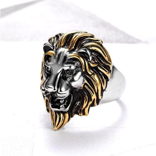 Dropshipping stainless steel lion head vintage cool boys fashion animal lion rings BR1031