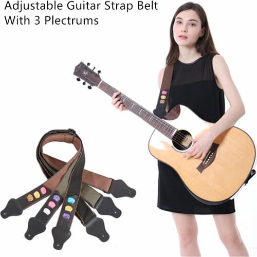 Adjustable Guitar Strap Shoulder Belt for Acoustic Electric Guitar Bass with 3 Plectrums