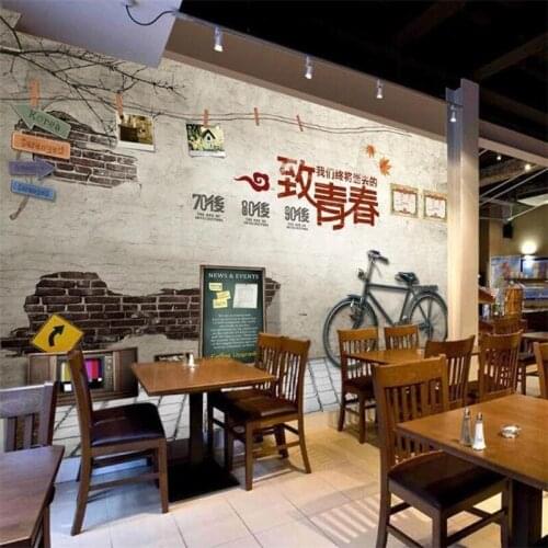Retro Nostalgic Theme Restaurant Brick Wall Background Mural Wallpaper Cafe Restaurant Snack Bar Industrial Decor Wall Paper 3D